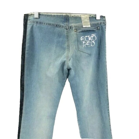EckoRed Junior's Jeans Sequins Back Pocket Frayed Waistband Vintage NWT Size 7 - Picture 1 of 6